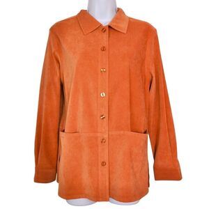 Appleseeds Shacket Barn Jacket Womens 8 Orange Faux Suede Stretch Long Sleeve